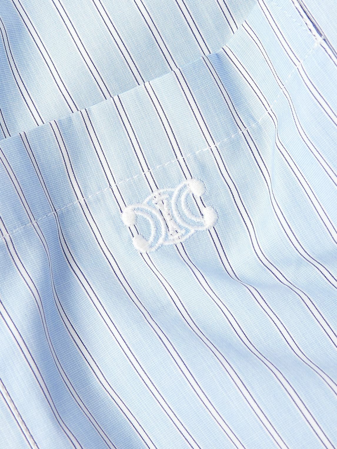 CELINE - Convertible-Collar Logo-Embroidered Striped Cotton-Poplin Shirt - Blue