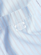 CELINE - Convertible-Collar Logo-Embroidered Striped Cotton-Poplin Shirt - Blue