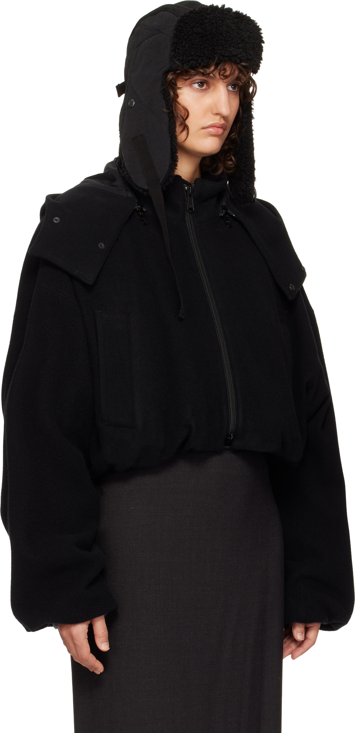 Y's Black Vintage Nylon Twill Flying Aviator Hat