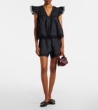 Ganni Lace-trimmed linen top