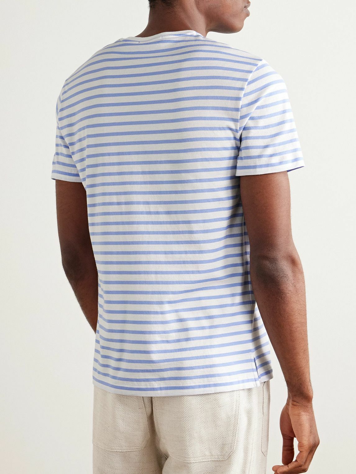 Ralph Lauren Purple label - Logo-Embroidered Striped Cotton-Lisle T-Shirt - Blue