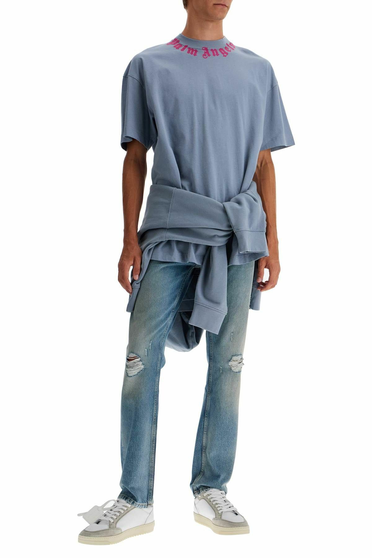 PALM ANGELS straight leg monogram print jeans Blue Palm Angels