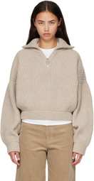 &Daughter Beige Rowan Rib Half Zip Sweater