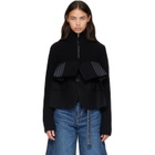 sacai Black Wool Melton x Wool Knit Blouson Jacket
