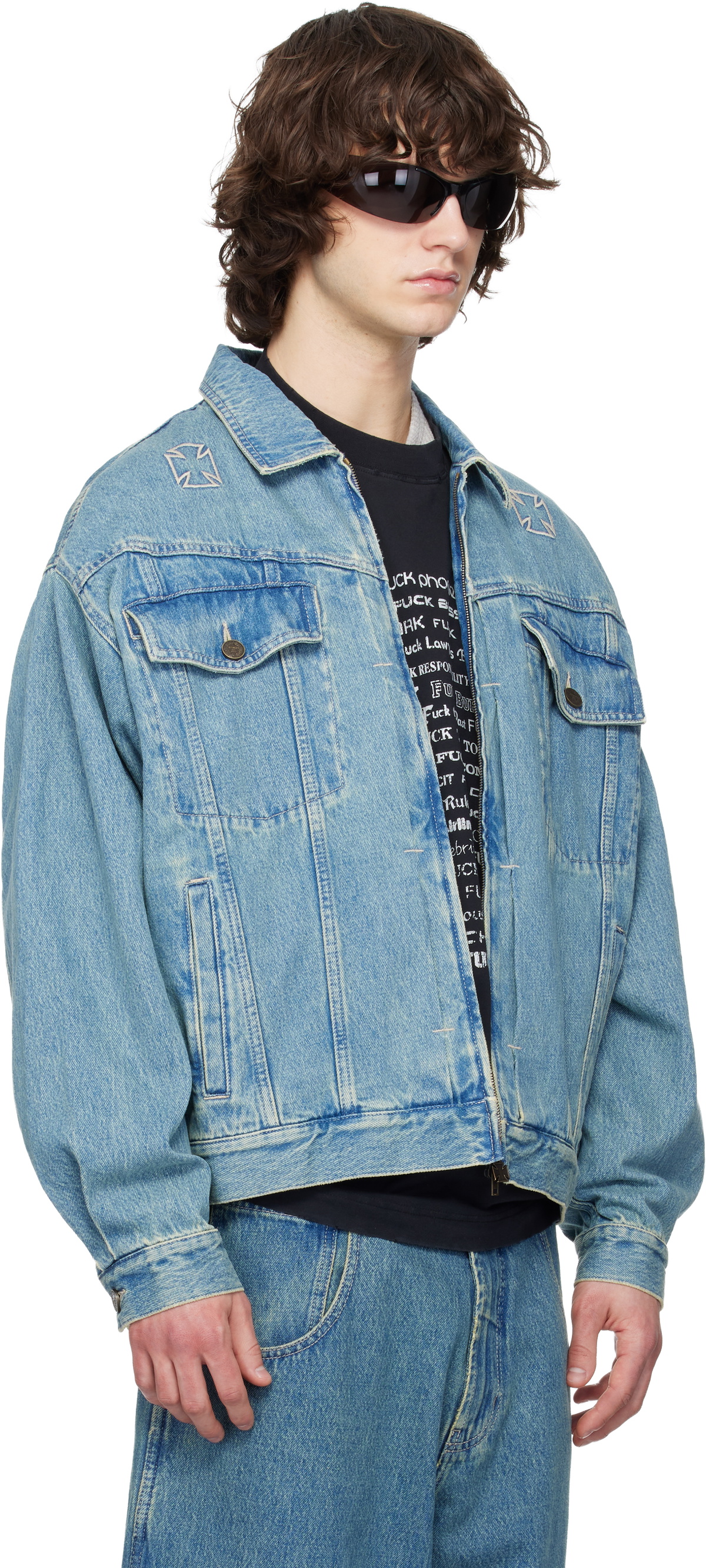 VETEMENTS Blue Biker Crosses Denim Jacket