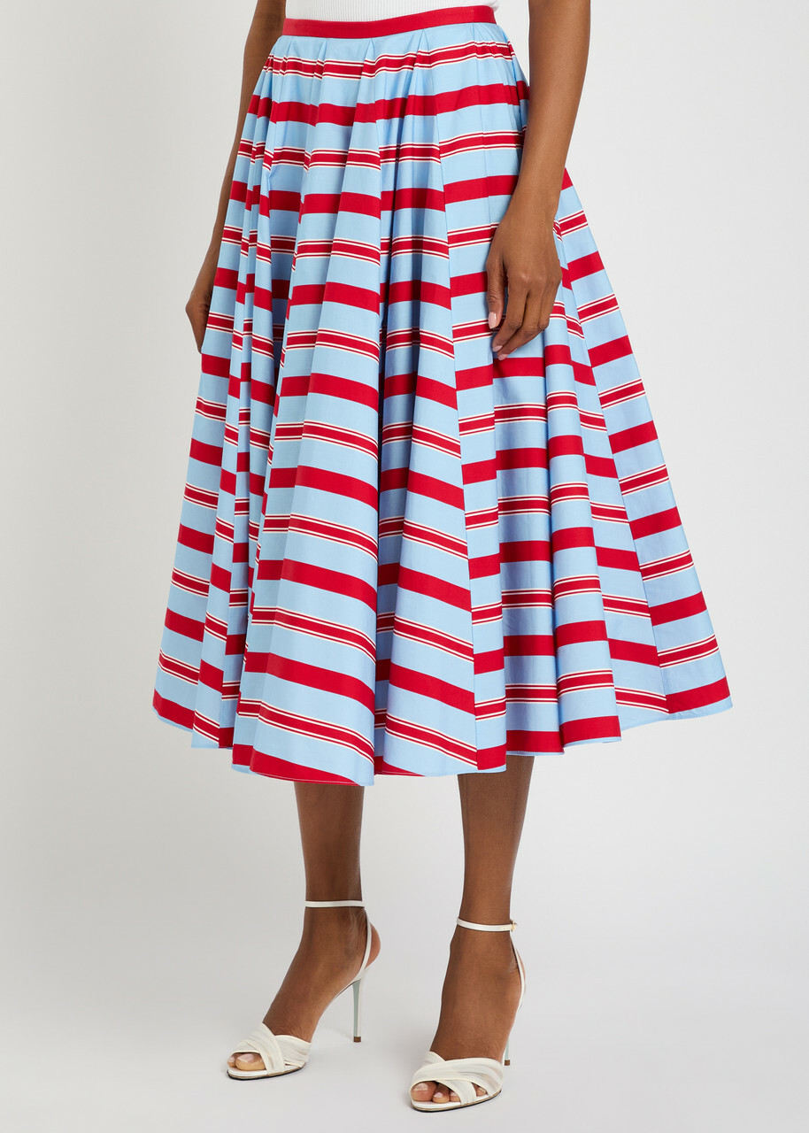Emilia Wickstead Eglantine Striped Cotton-poplin Midi Skirt Multicoloured