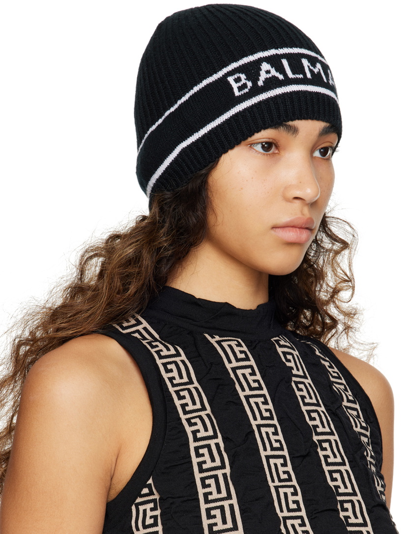 Balmain Black Striped Beanie