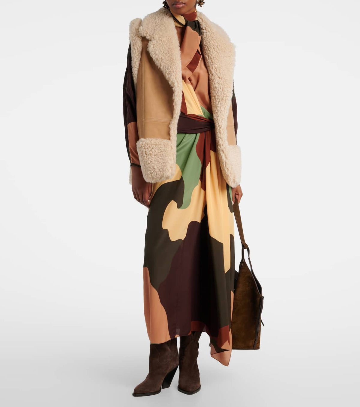 Johanna Ortiz Faux shearling-trimmed suede vest