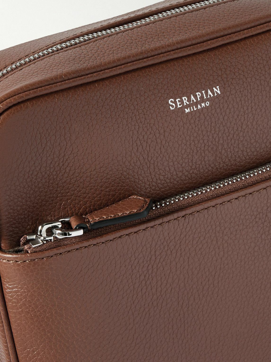 Serapian - North South Leather-Trimmed Logo-Print Coated-Canvas Messenger Bag