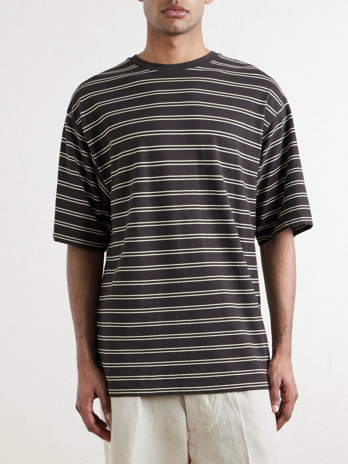 Kaptain Sunshine - Striped Cotton-Jersey T-Shirt - Brown