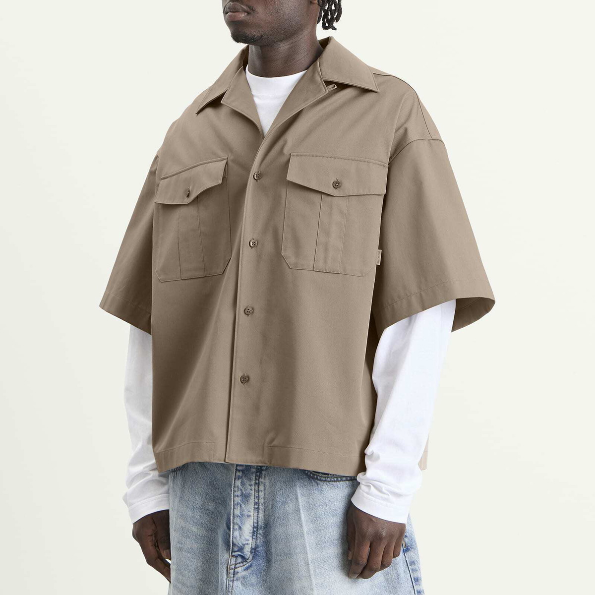 Balenciaga Men's Double Layer Bowling Shirt in Beige