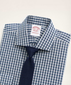 Brooks Brothers Men's Madison Relaxed-Fit Dress Shirt, Poplin English Collar Gingham | Grey/Navy