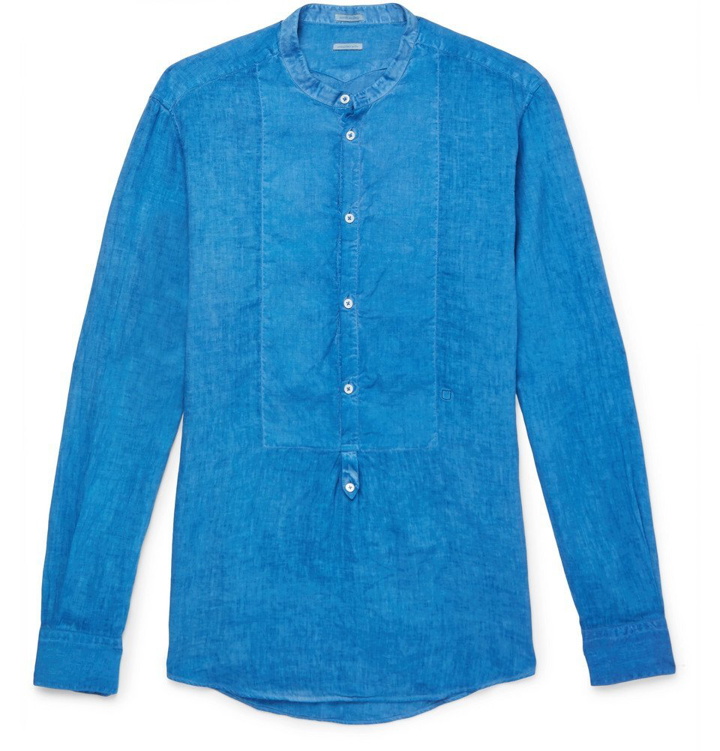 Photo: Massimo Alba - Kos Grandad-Collar Linen Shirt - Men - Blue