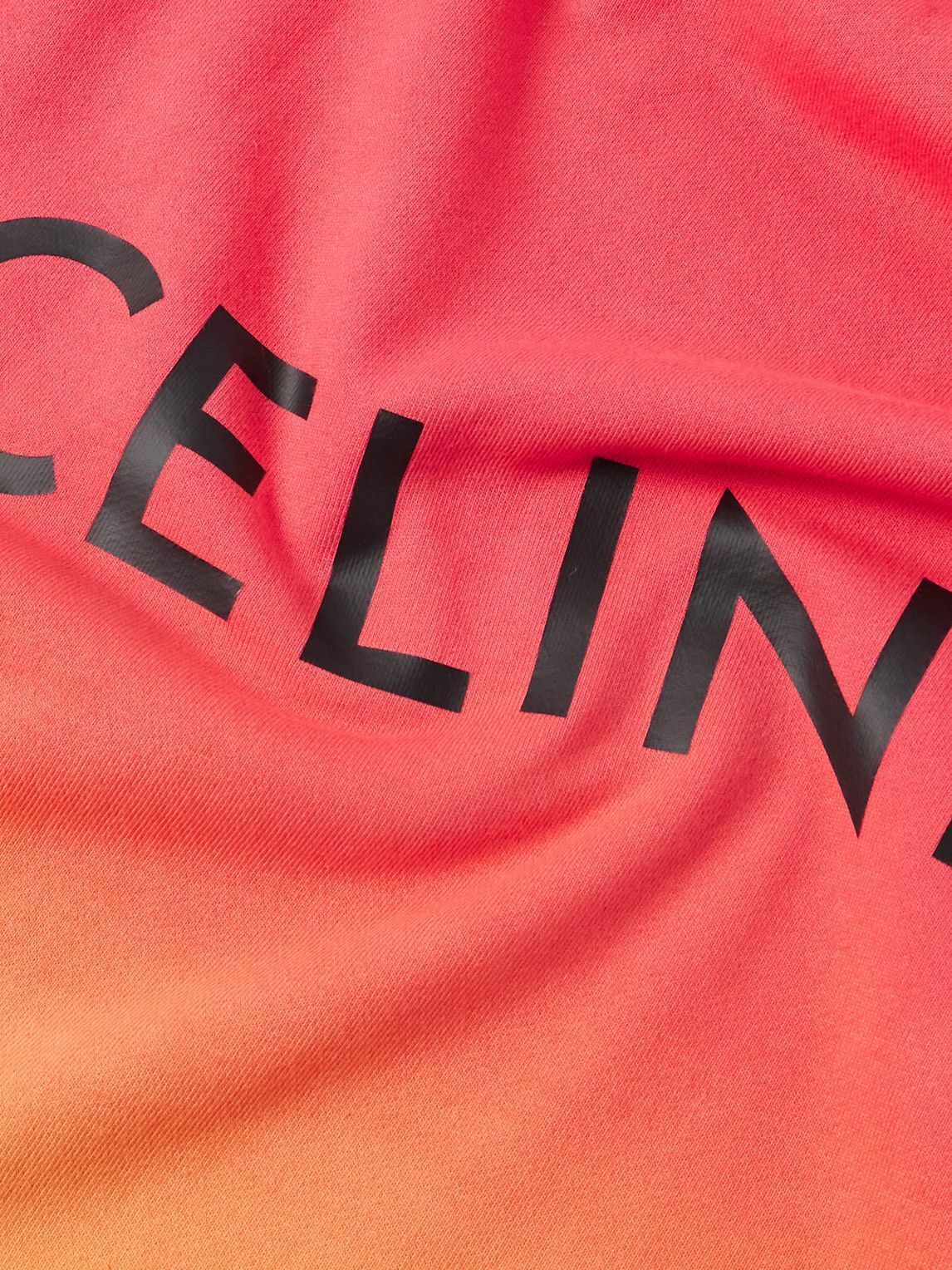CELINE - Logo-Print Ombré Cotton-Jersey Hoodie - Orange Celine