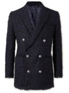 Balmain - Double-Breasted Cotton-Blend Tweed Blazer - Black