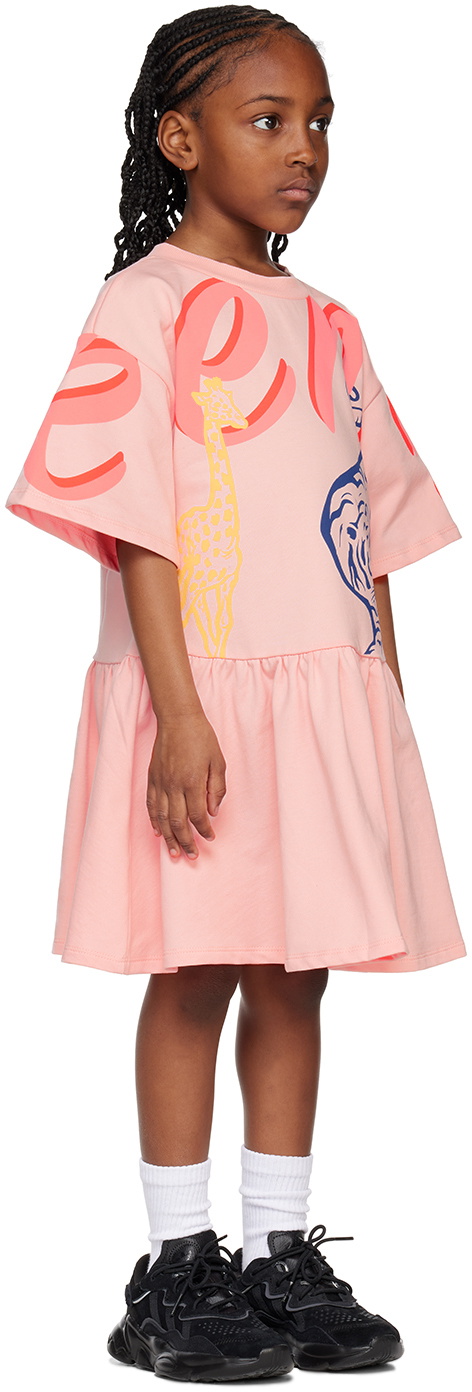 KENZO KIDS ピンク ロゴ ドレス 長袖 Kenzo Kids pink dress for girls with logo print on the chest