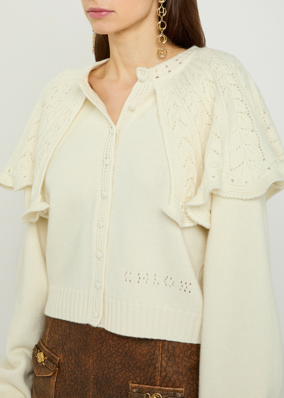 Chloe Collar-detail Wool and Cashmere-blend Cardigan Off White