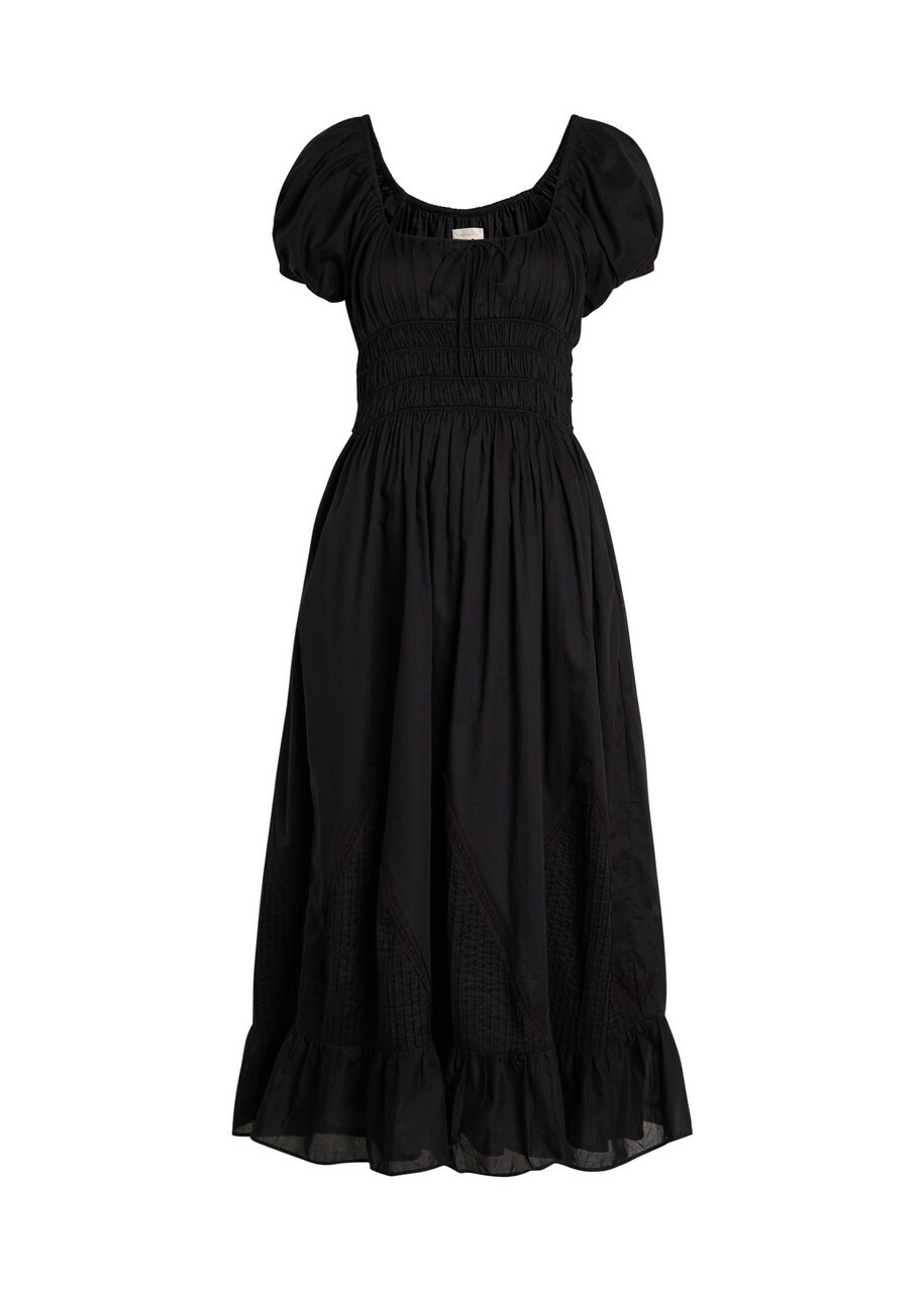 Faithfull The Brand Sunniva Panelled Cotton Midi Dress Black
