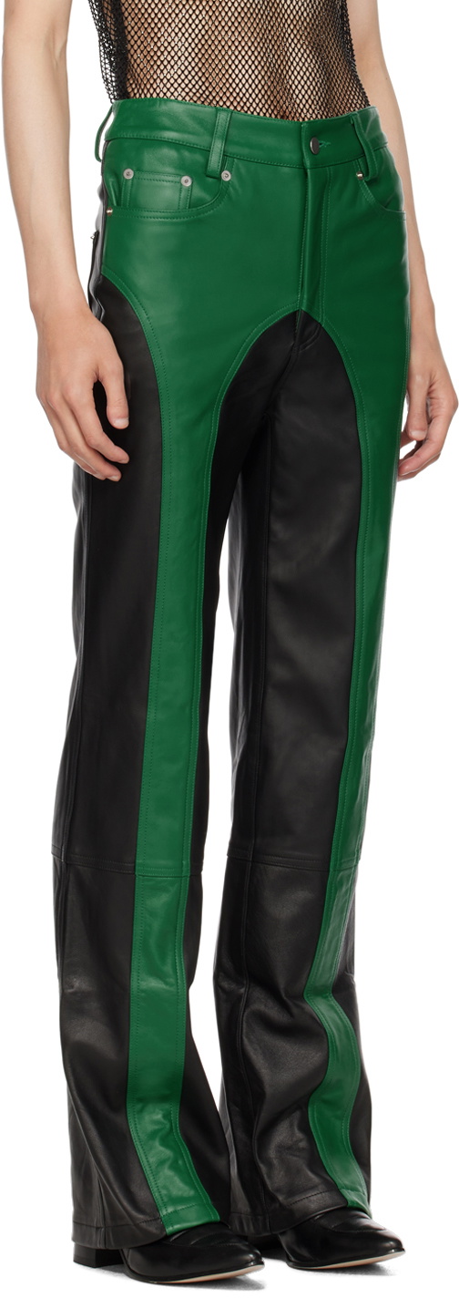 Theophilio SSENSE Exclusive Green & Black Leather Pants