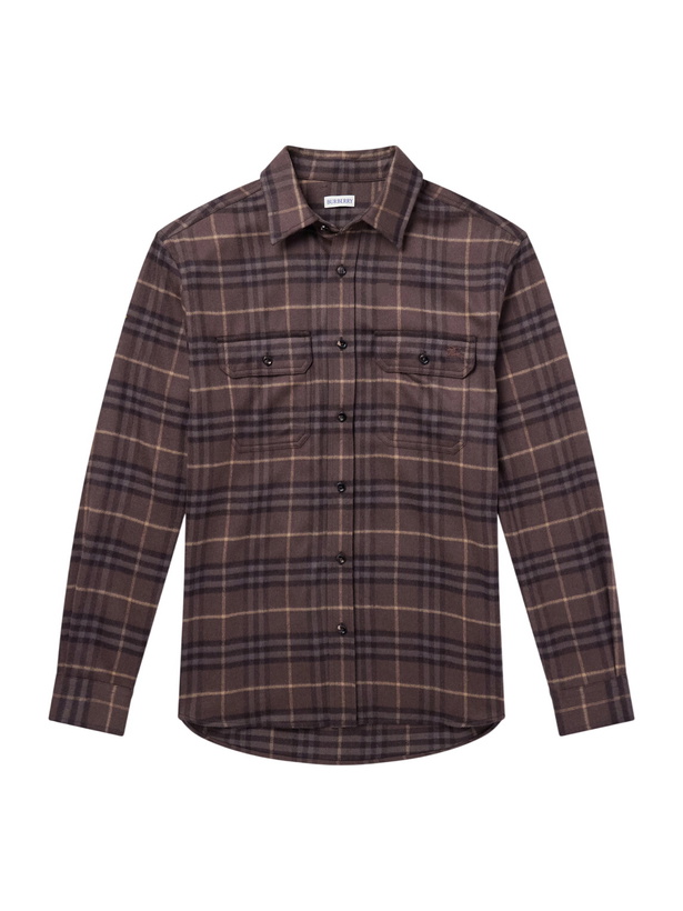 Photo: Burberry - Checked Wool-Twill Flannel Shirt - Brown