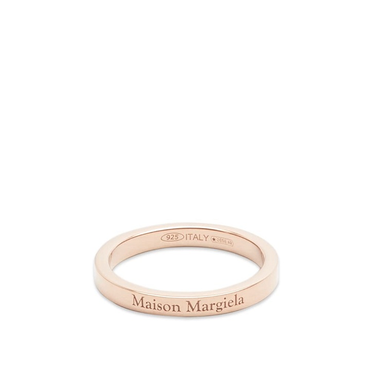 Photo: Maison Margiela Men's Text Logo Slim Band Ring in Rose Gold