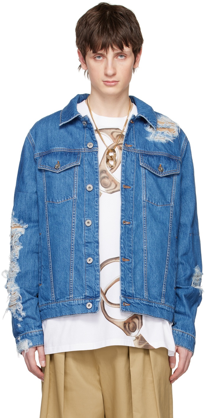 Chain Detail Cropped Denim Jacket in Blue - JW Anderson