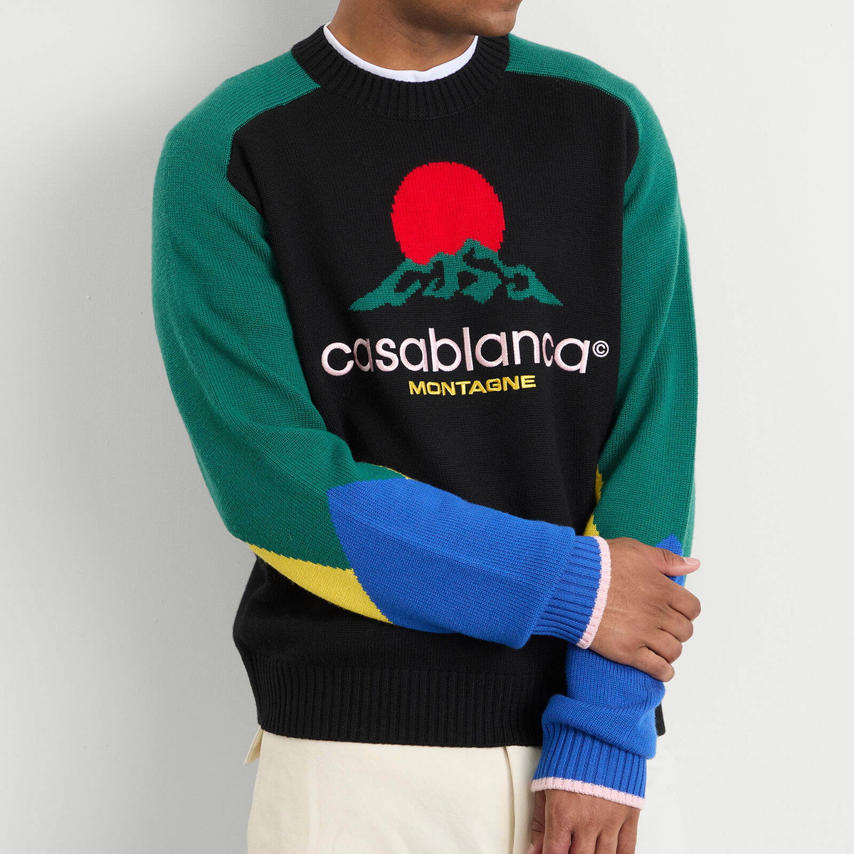 Casablanca Men's Intarsia Crew Monyagne Knit in Black
