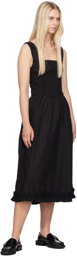 GANNI Black Shirred Midi Dress