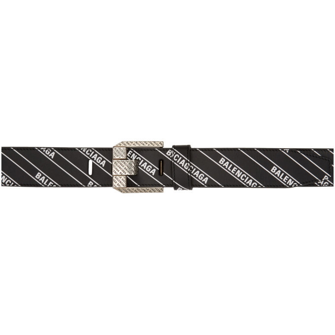 Photo: Balenciaga Black Stripe Logo Engraved Buckle Belt