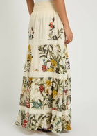Alice + Olivia Stevie Floral-print Lace-trim Cotton Maxi Skirt White