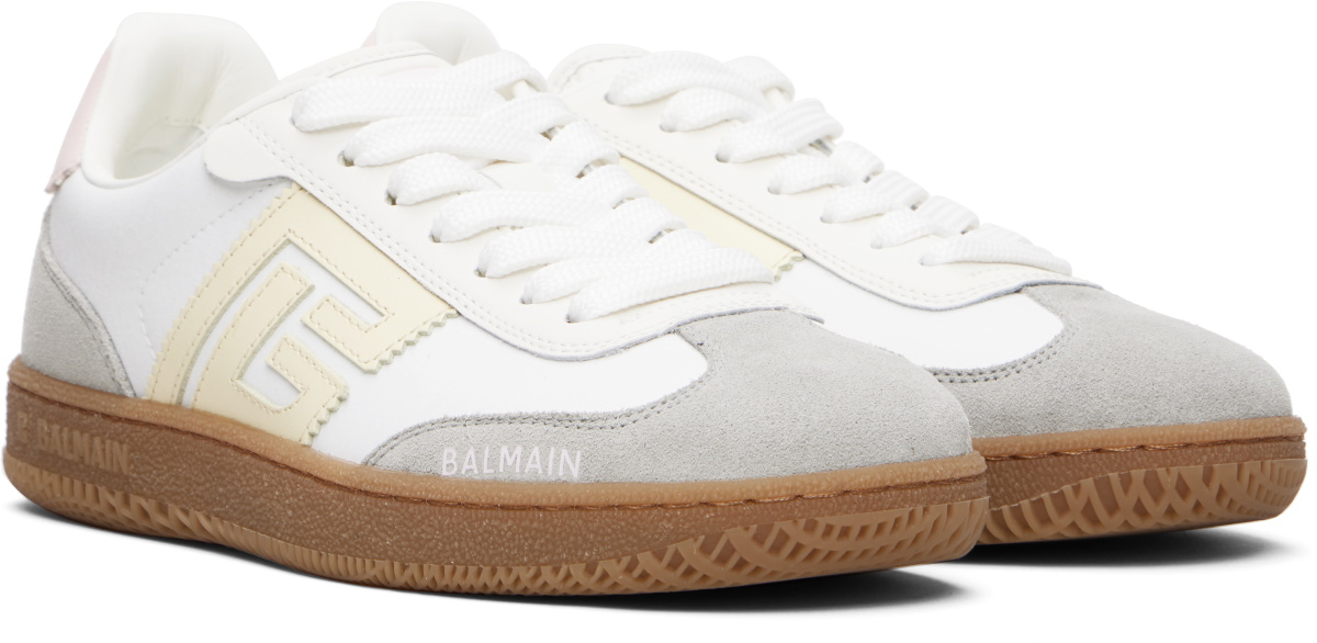 BALMAIN White Swan Suede & Nylon Sneakers