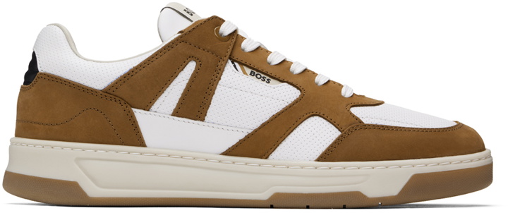 Photo: BOSS Brown & White Mixed Material Sneakers