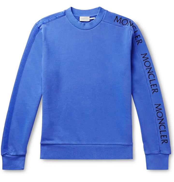 Photo: Moncler - Slim-Fit Logo-Embroidered Loopback Cotton-Jersey Sweatshirt - Blue