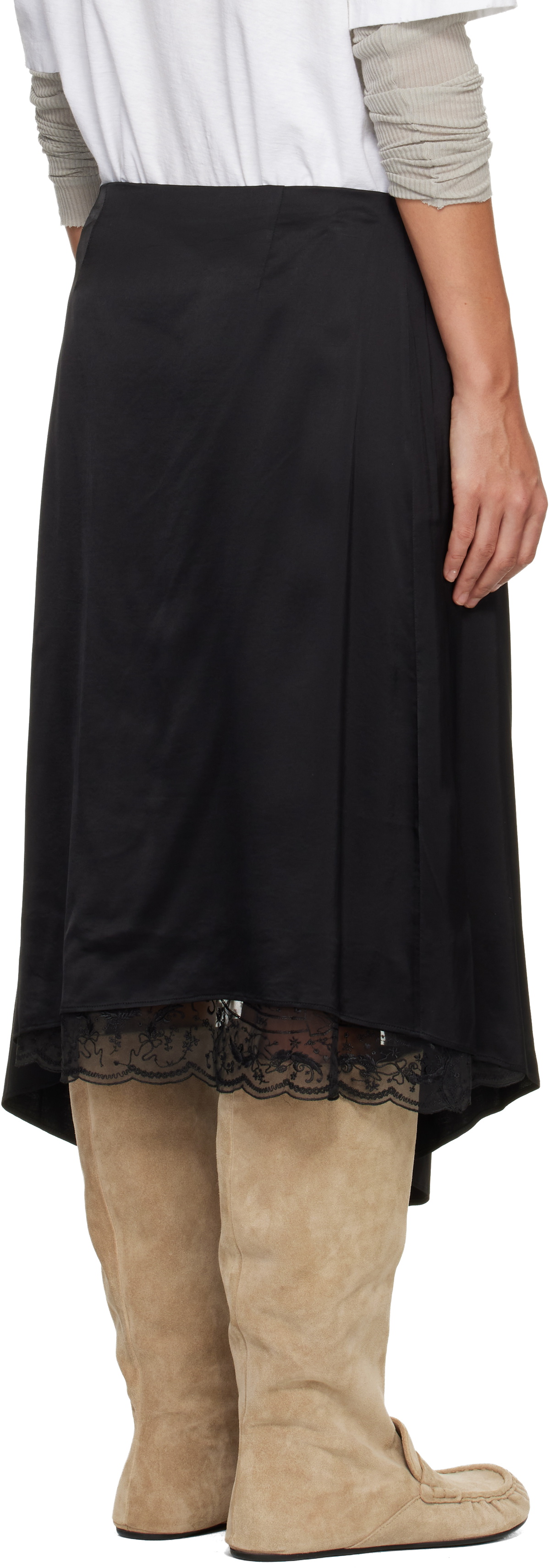 Acne Studios Black Layered Satin Midi Skirt