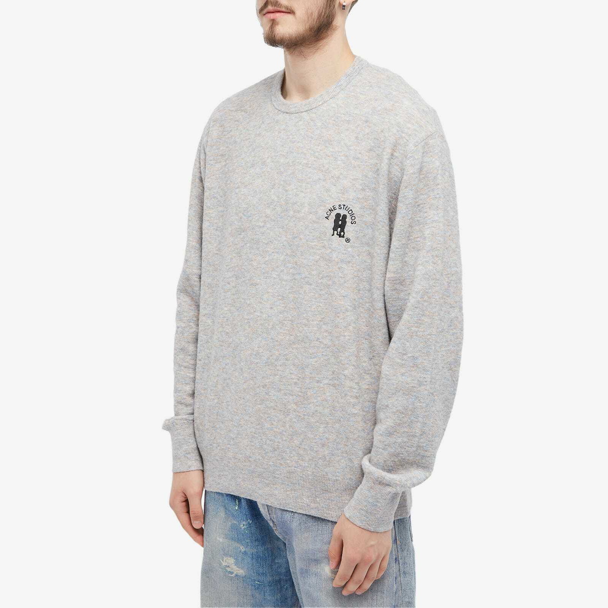 Acne Studios Men's Kiza Alpaca Logo Crew Knit in Light Grey/Brown 