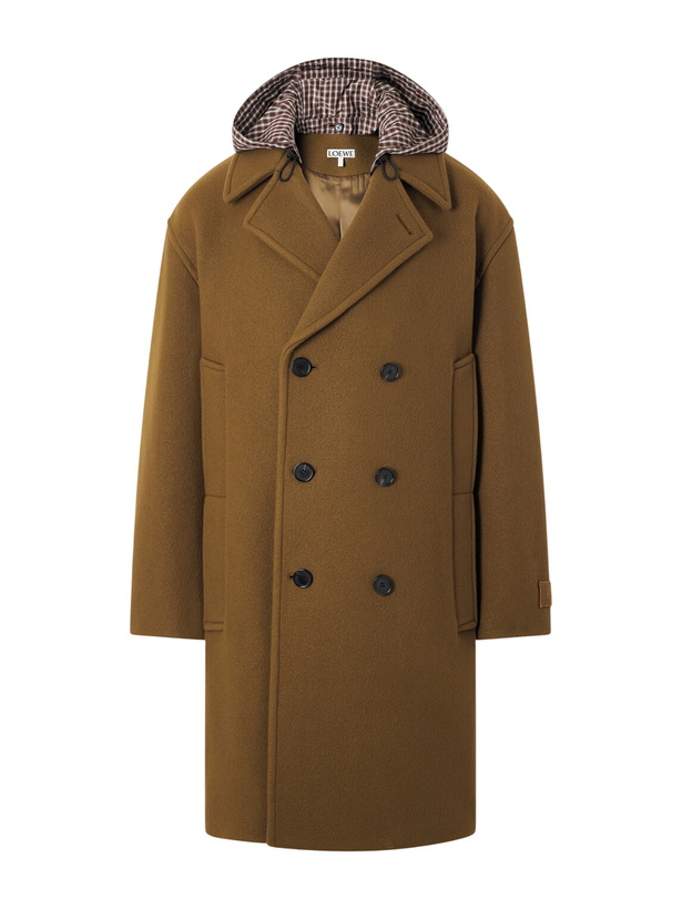 Photo: LOEWE - Double-Breasted Hooded Wool-Blend Felt Coat - Brown
