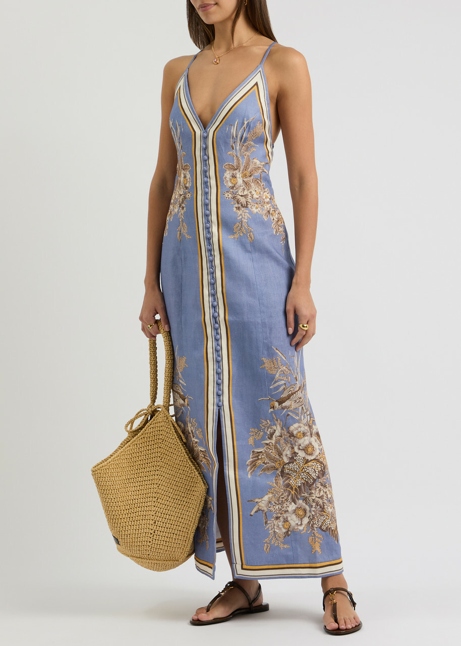 Zimmermann Ottie Printed Linen Maxi Dress Multi Floral