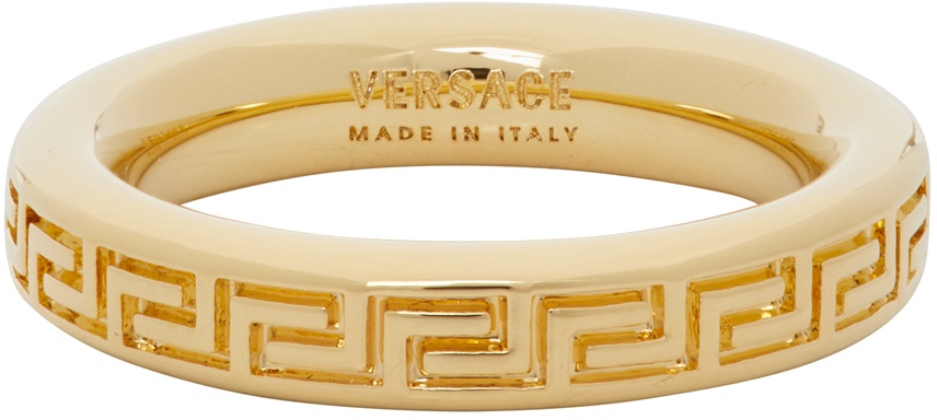 Versace Gold Thin Engraved Greek Key Ring Versace