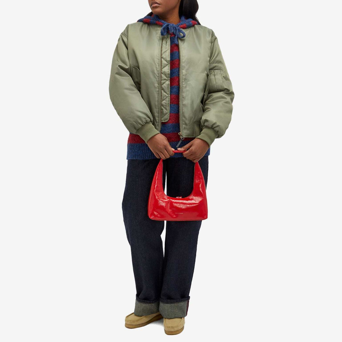 Damson Madder Women's Riley Knit Hoodie in Red Navy Stripe