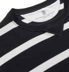 Brunello Cucinelli - Striped Waffle-Knit Cotton Sweatshirt - Blue