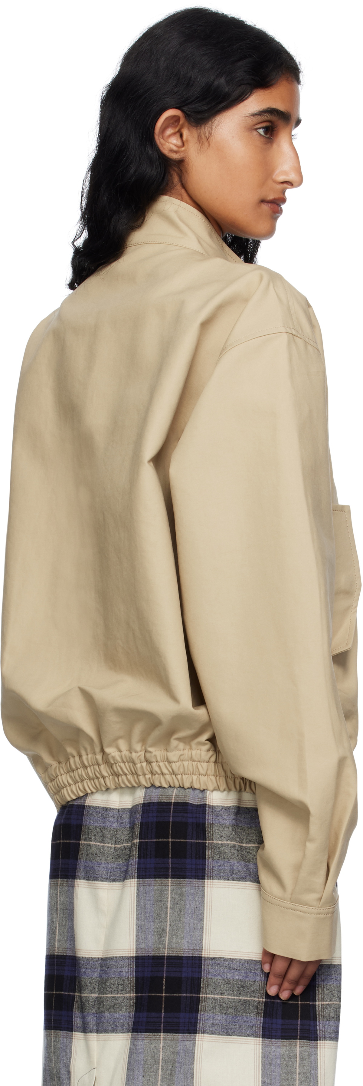 Pushbutton Beige Stand Collar Blouson Jacket