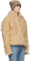 ERL Beige Square Patch Shearling Jacket