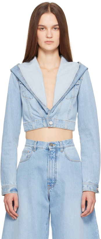 Photo: ALAÏA Blue Hooded Cropped Denim Jacket