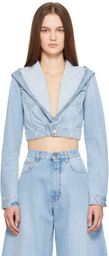 ALAÏA Blue Hooded Cropped Denim Jacket