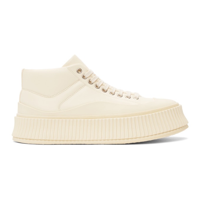 Photo: Jil Sander Off-White Leather Platform High-Top Sneakers