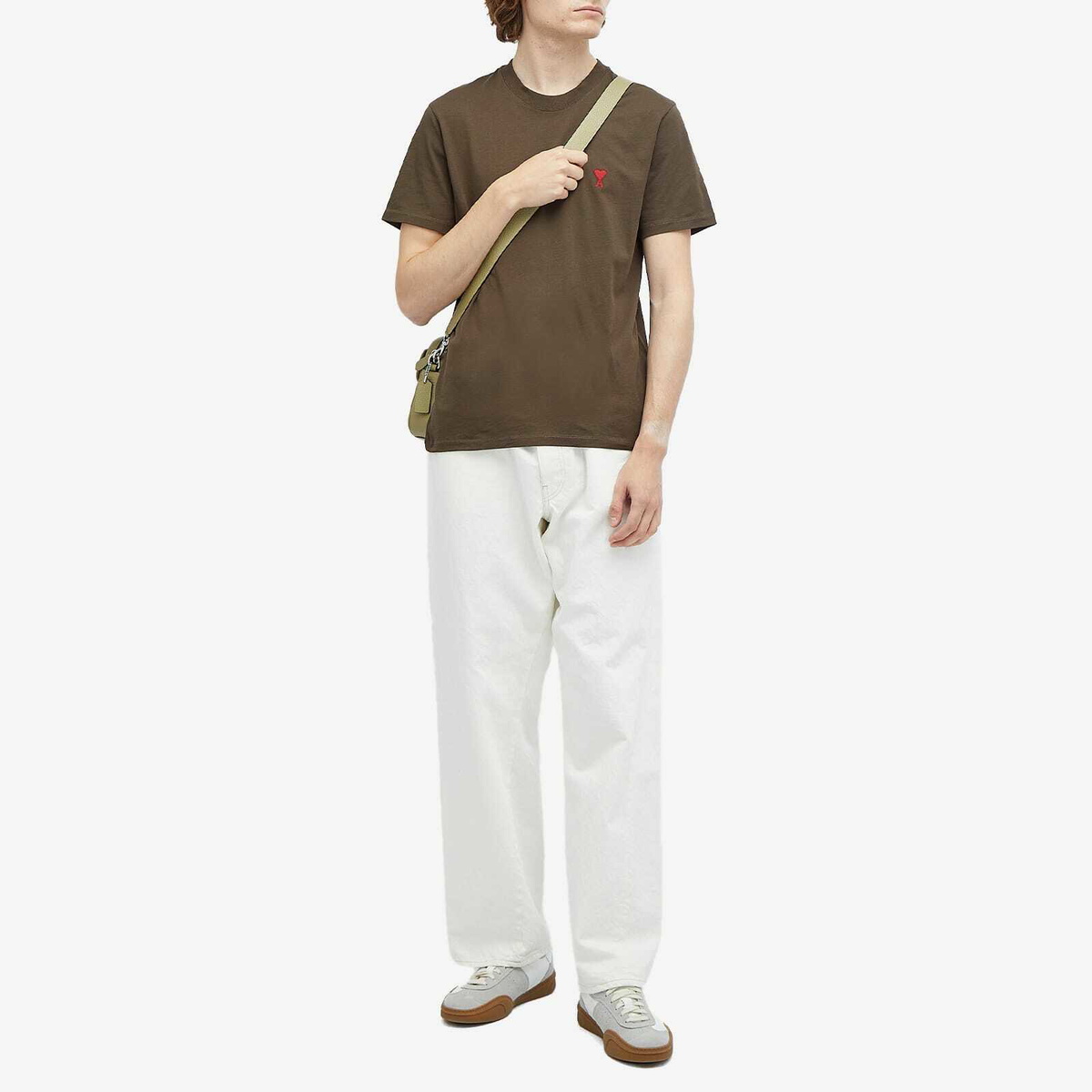 AMI Paris Men's Small A Heart T-Shirt in Dark Coffee