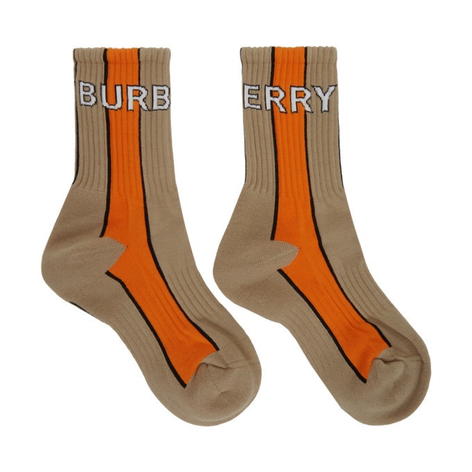 Photo: Burberry Beige and Orange Striped Logo Socks