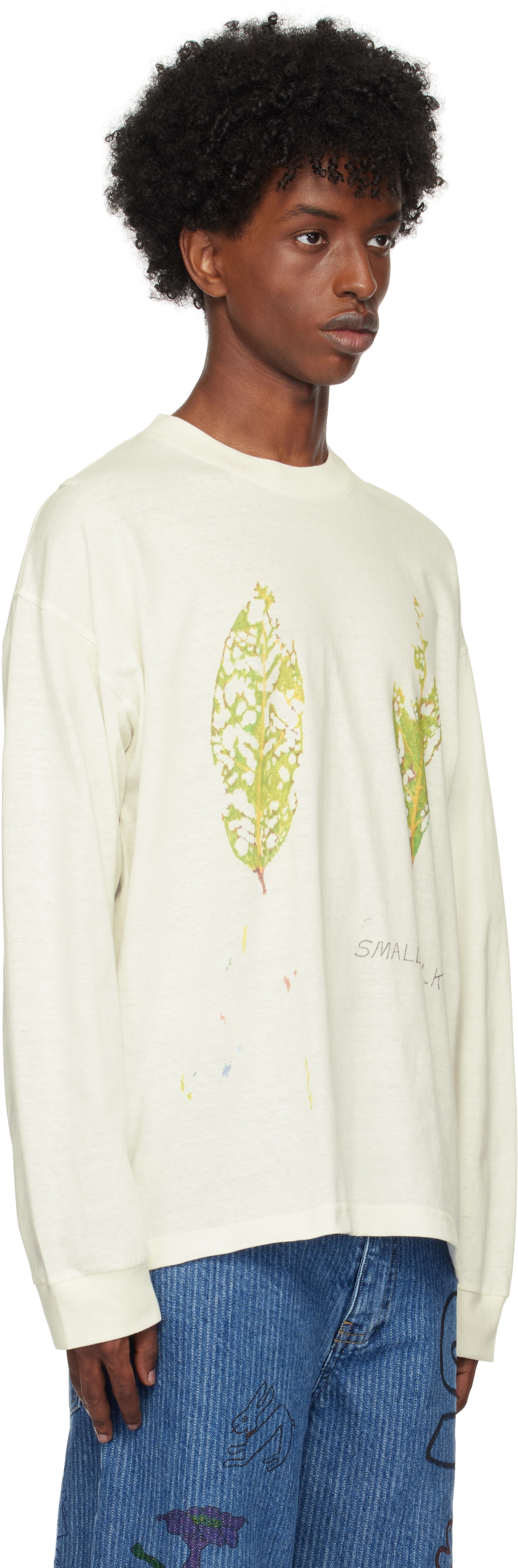 Small Talk Studio SSENSE Exclusive White Hand Drawn Leaf Graphic T-shirt