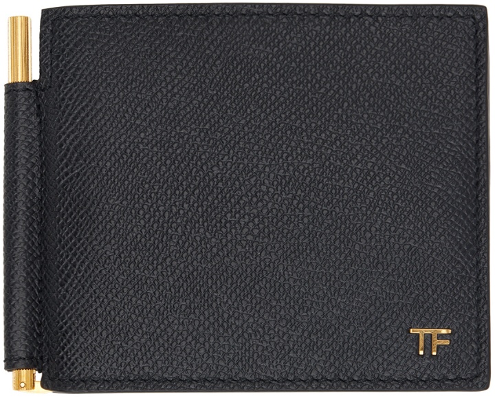Photo: TOM FORD Black Small Grain Leather Money Clip Wallet
