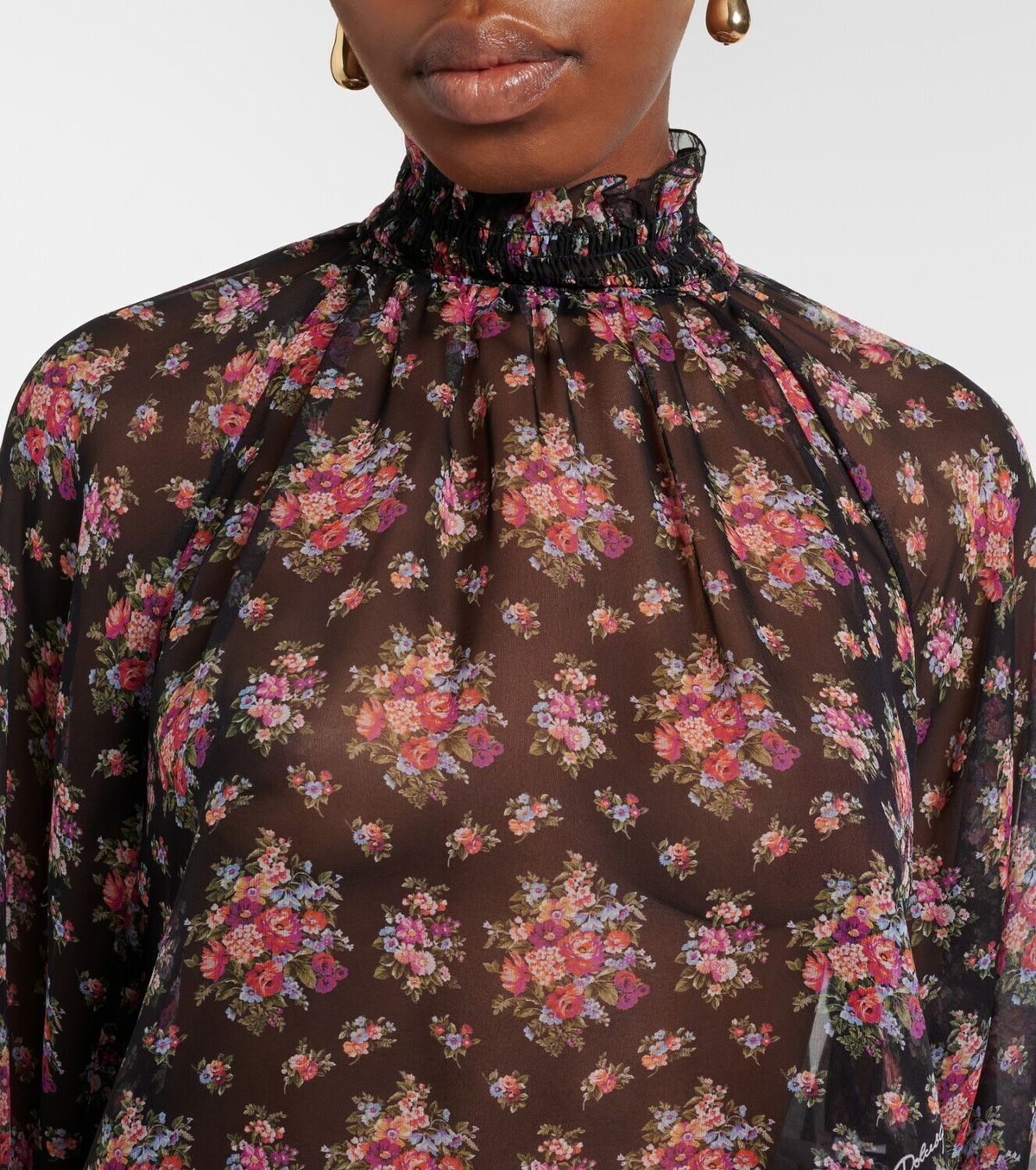 Dolce&Gabbana Floral ruffled sheer silk blouse